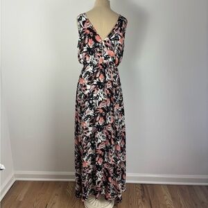 Leith Maxi Dress Sleeveless V Neck Multicolor Abstract Tie Waist S